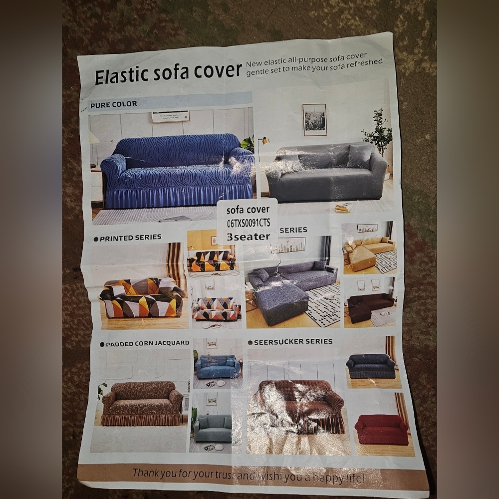 Stretch Jacquard Sofa Cover 3 Seater Caramel Skirt Anti-Slip Couch Protector NEW - Picture 7 of 7